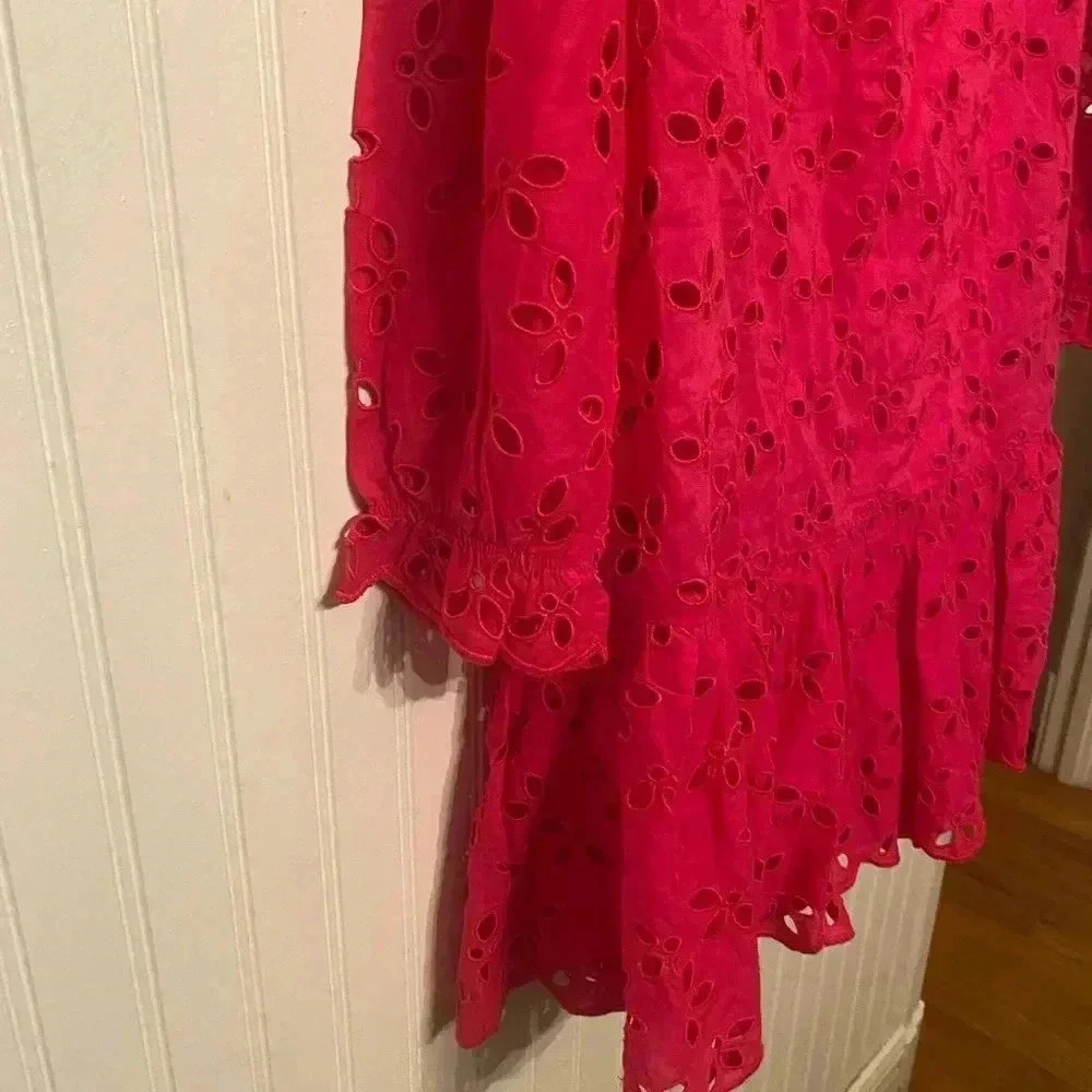 NWT J. Crew fully lined hot pink eyelet ruffled neck dress - Picture 12 of 16